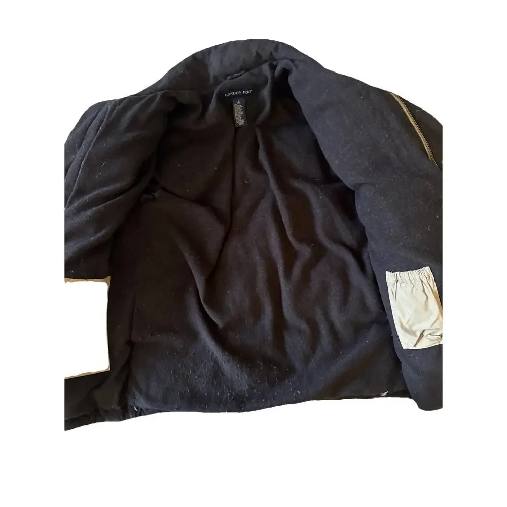 London Fog Puffer Down Coat Men’s Tan khaki‎ Size L Button Front Classic Preppy